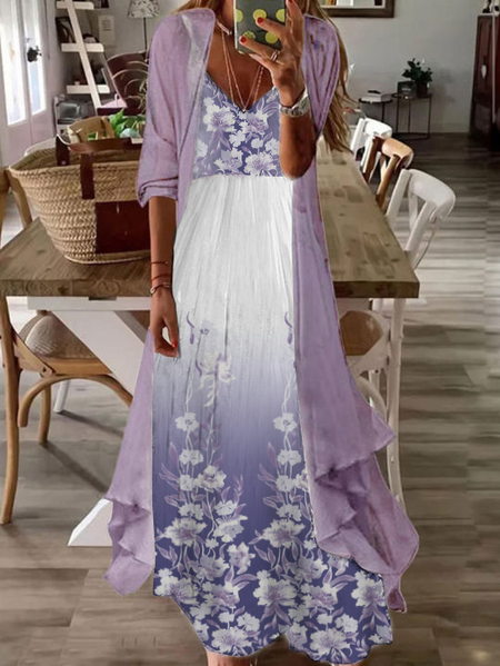 

Vacation Floral Two Piece Sets, Purple, Suit Set