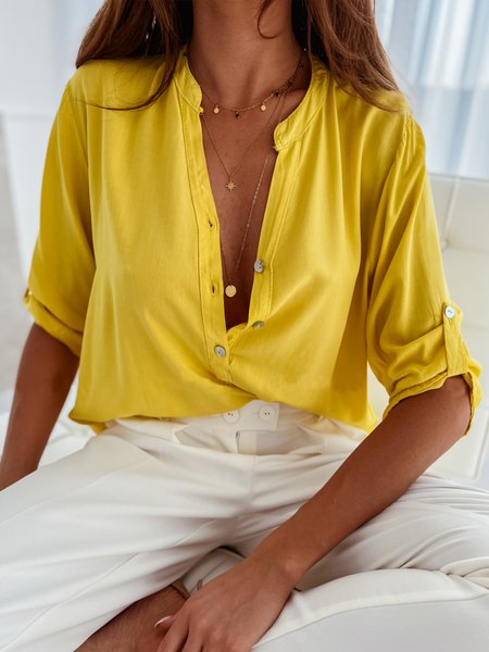 

Daily Solid Casual Long Sleeve Blouse, Yellow, Blouses and Shirts