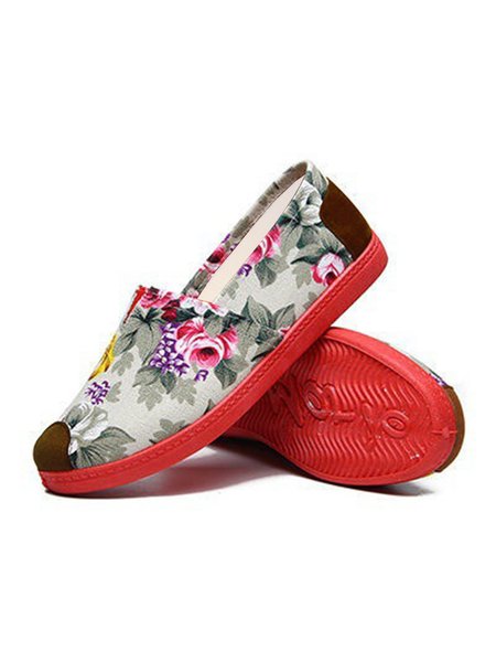 Women's Floral Graphic Print Canvas Flats, Beige, Flat & Loafers