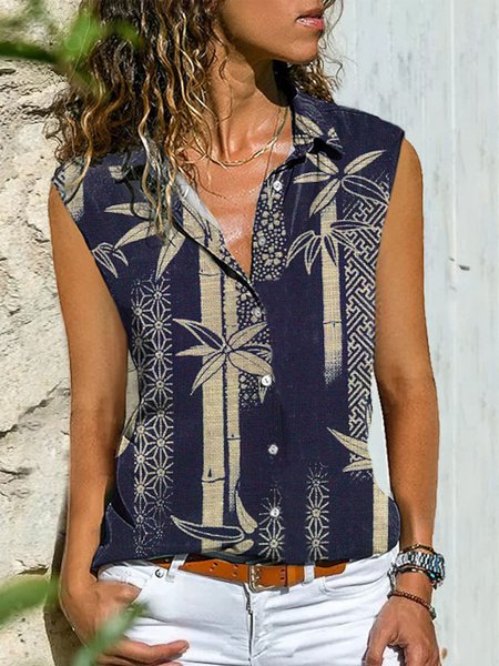

Casual Buttoned Sleeveless Blouse, Deep blue, Blouses & Shirts