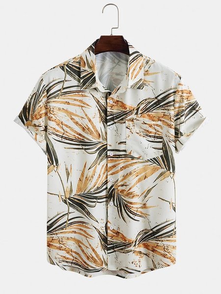 

Cotton Linen Botanical Floral Print Lapel Cozy Linen Shirt, As picture, Shirts ＆ Blouse