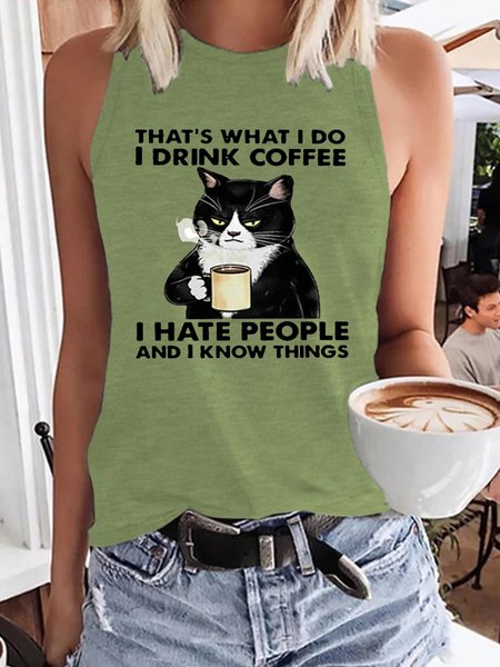 

Funny Black Cat THAT'S WHAT I DO, Cat T Shirts For Men Funny Casual Knit Tank, Green, Tank Tops