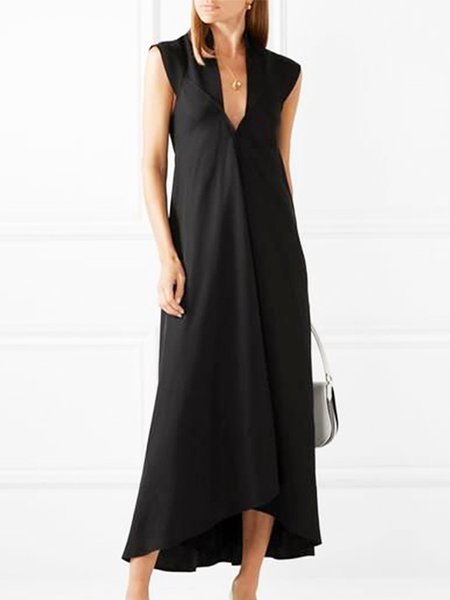 

Regular Fit Simple Solid Sleeveless Midi Dress, Black, Midi Dresses