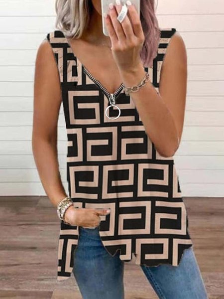 

Casual Geometric V Neck Regular Fit Casual Knit Tank, Multicolor, Tanks & Camis