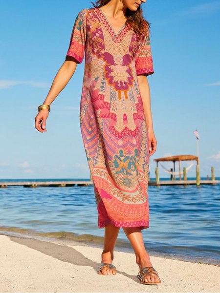 

Discount! Resort Style Ladies Loose Dress, Multicolor, Midi Dresses