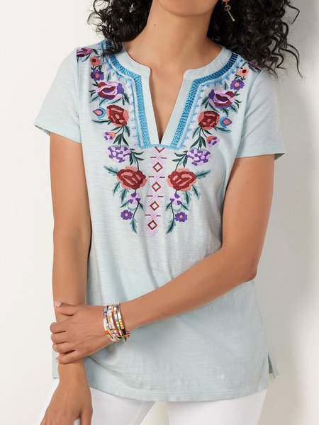 

Floral Short Sleeve T-Shirt, Light blue, Tunics