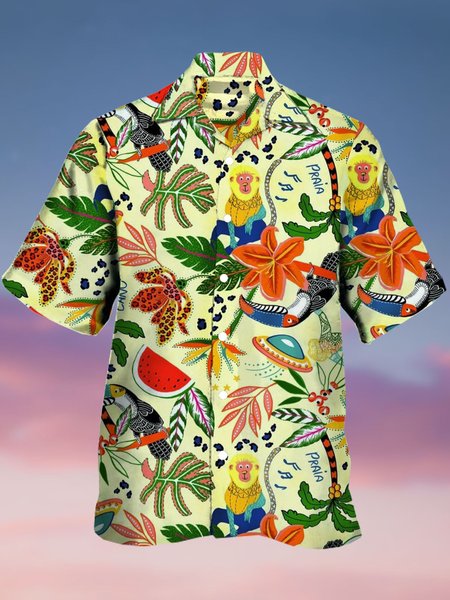 

Men's Cool Fabric Breathable Quick Dry Short Sleeve Hawaiian Shirt with Chest Pocket, Yellow, Men's Floral shirt