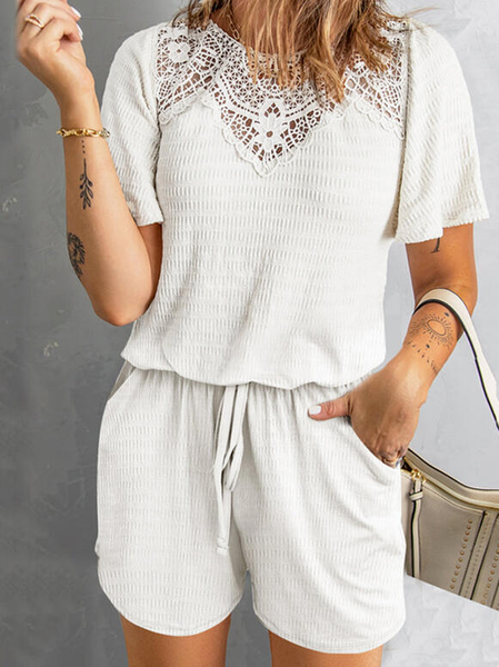

Lace Casual Solid Jumpsuit & Romper, White, Jumpsuits＆Rompers