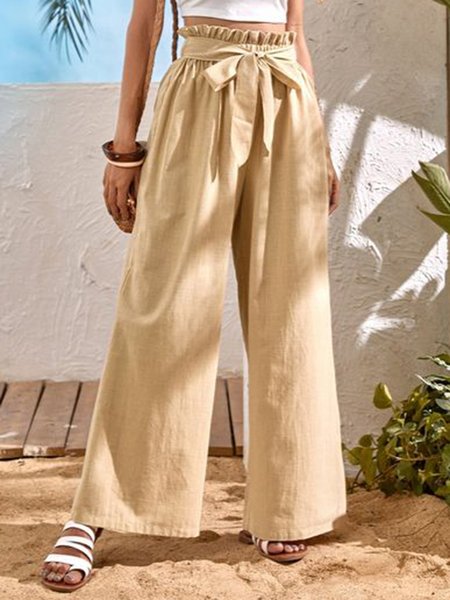 

Loosen Casual Plain Long Pants, Yellow, Pants