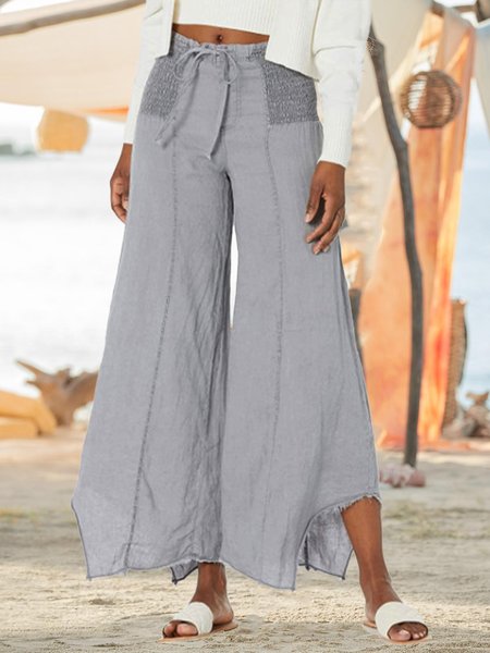 

Asymmetric Casual Plain Long Pants, Gray, Pants