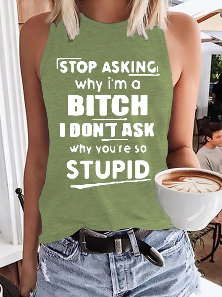 

Funny Stop Asking Casual Knit Tank, Green, Tank Tops