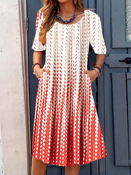 

Vacation Casual Red Side Pocket Regular Fit Short Sleeve Knee-length Dress, Dresses