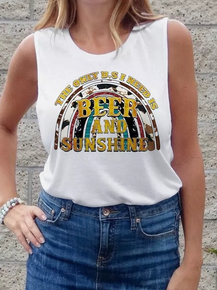 

Regular Fit Crew Neck Casual Knit Tank, White, Tanks & Camis