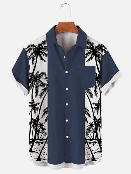 

Mens Coconut Print Casual Hawaiian Short Sleeve Shirt, Blue, Men's Floral shirt