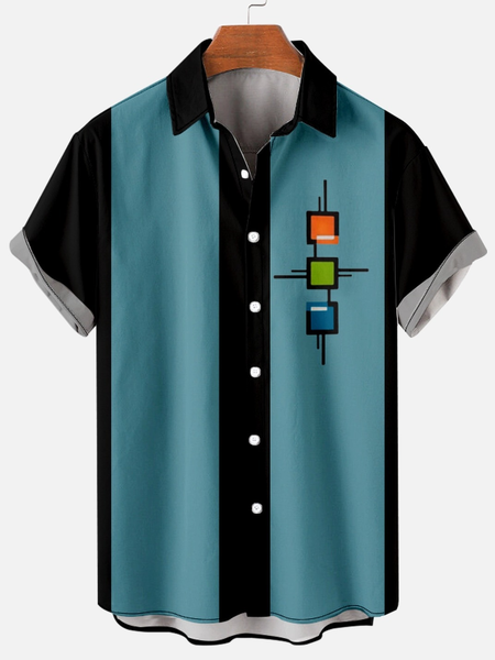 

Men’s Vintage Casual Short Sleeve Bowling Shirt, Black, Short Sleeves Shirts
