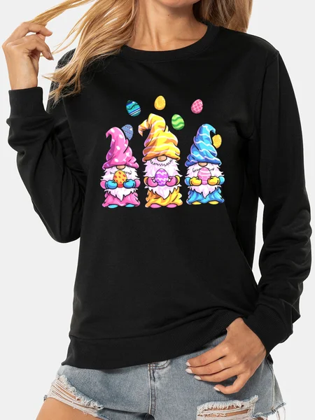 

Unocis Easter Gnome Print Crew Neck Long Sleeve Sweatshirt, Black, Sweatshirts