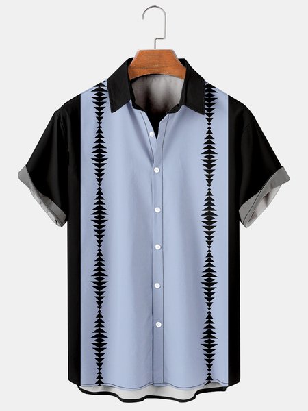 

Ethnic Graphic Men's Casual Short Sleeve Shirt, Light blue, Men's Floral shirt