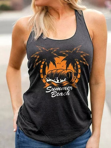 

Casual U-Neck Letter Knit Tank, Black, Tanks & Camis