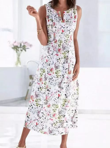 

Casual Floral Sleeveless Knitting Dresses, White, Midi Dresses