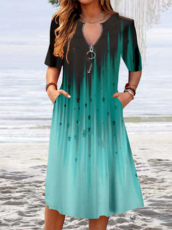 

Loosen Casual Short Sleeve Woven Dress, Multicolor, Dresses