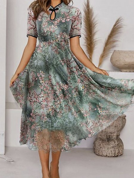 

Loosen Sunflower Vacation Short Sleeve Knit Dress, Multicolor, Dresses