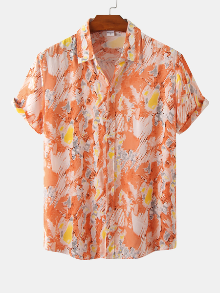 

Cotton Linen Style Natural Geographic Gradient Abstract Print Linen Shirt, As picture, Shirts ＆ Blouse