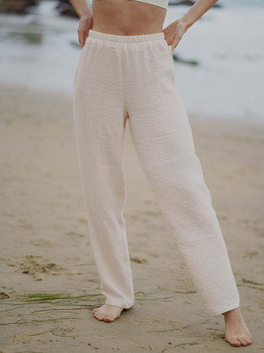 

Plain Regular Fit Casual Cotton Blends Pants, White, Pants