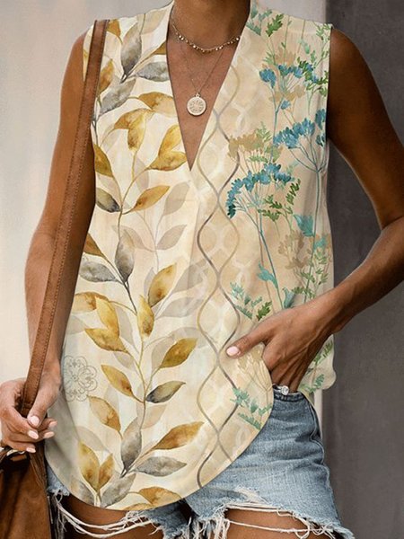 

Floral V Neck Loosen Casual Knit Tank, Multicolor, Tanks & Camis