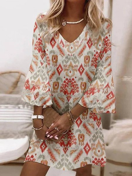 

Casual V Neck Regular Fit Woven Dress, Multicolor, Mini Dresses