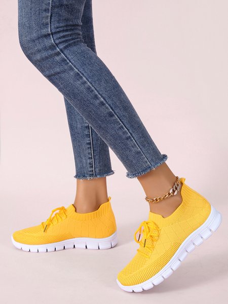 

JFN Check Plain Lace-Up Flyknit Sneakers, Yellow, Sneakers