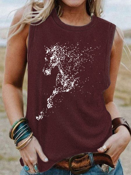 

Cute Horse Print Knit Tank, Wine red, Tank Tops
