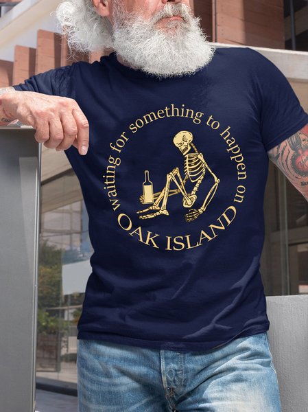 

Funny Oak Island Waiting For Something To Happen Skeleton T-Shirt, Purplish blue, T-shirts