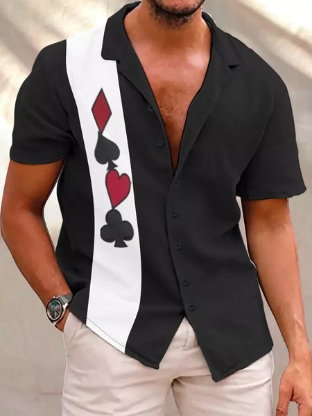 

Men’s Vintage Casual Short Sleeve Bowling Shirt, Black, Short Sleeves Shirts