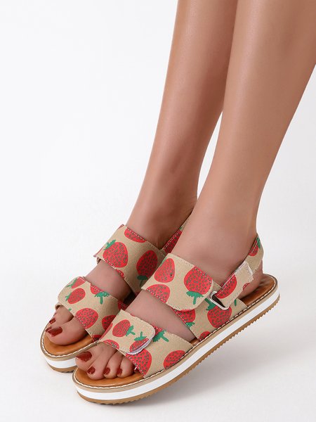 

Strawberry Print Velcro Sandals, As picture, Sandals