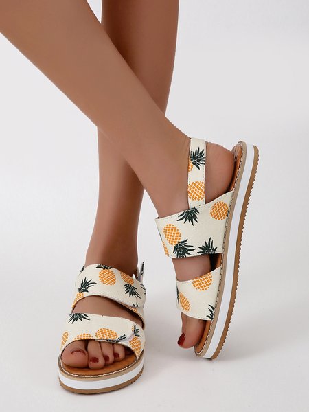 

Tropical Fruit Pineapple Pattern Holiday Velcro Sandals, As picture, Sandals