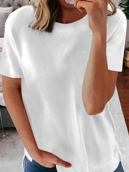 

Solid Loosen Casual Short Sleeve Tops, White, Tees & T-shirts
