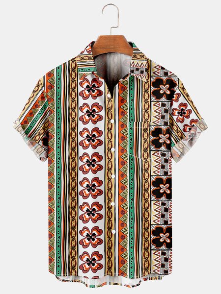 

Men's Retro Casual Breathable Short Sleeve Hawaiian Shirt with Chest Pocket, Green, Men's Floral shirt