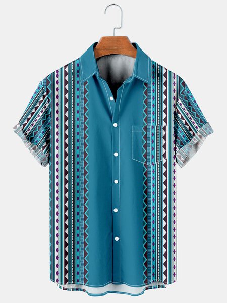 

Men's Retro Casual Breathable Short Sleeve Hawaiian Shirt with Chest Pocket, Green, Men's Floral shirt