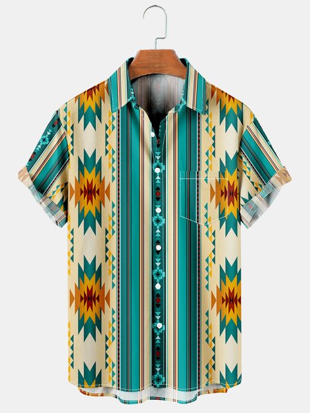 

Men's Retro Casual Breathable Short Sleeve Hawaiian Shirt with Chest Pocket, Green, Men's Floral shirt