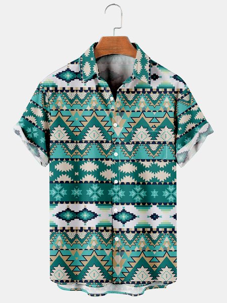 

Men's Retro Casual Breathable Short Sleeve Hawaiian Shirt with Chest Pocket, Green, Men's Floral shirt