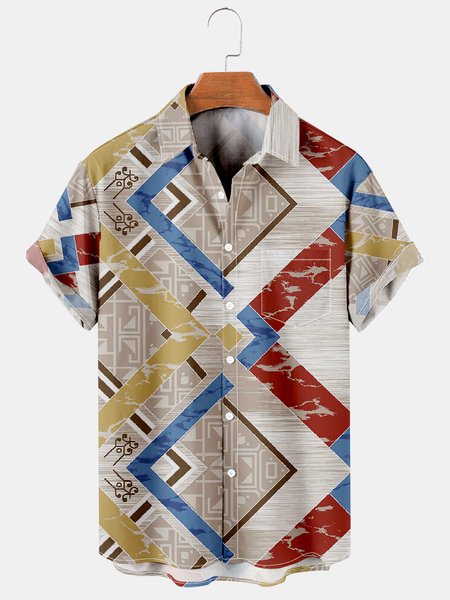 

Men's Casual Breathable Short Sleeve Hawaiian Shirt with Chest Pocket, As picture, Men's Floral shirt