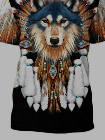 

Feather Wolf Men's Casual Short Sleeve T-Shirt, Multicolor, Men's t-shirts