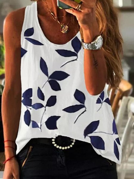 

Casual Cotton Loosen Woven Tank, White, Tank Top