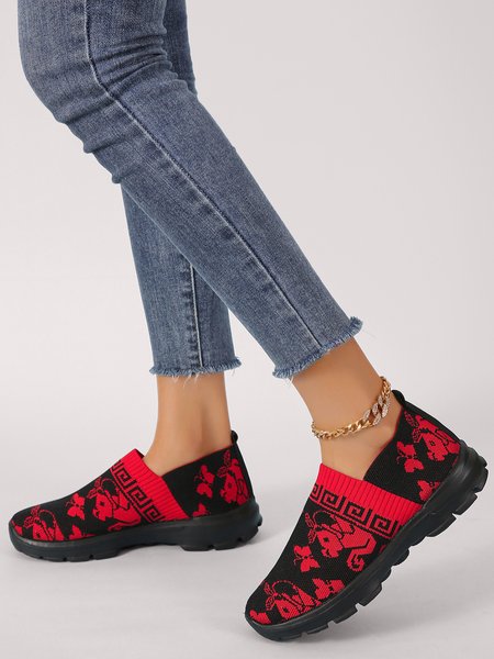 

Butterfly Squirrel Print Slip-On Flyknit Sneakers, Red, Sneakers