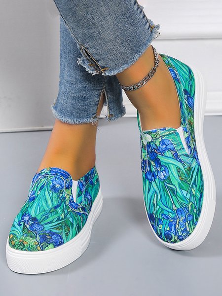 

JFN Flower and Plant Oil Painting Print Casual Flat Shoes, As picture, Flats