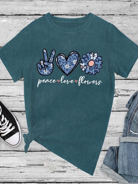 

Peace Love Flower Women's Short Sleeve T-Shirt, Green, T-shirts