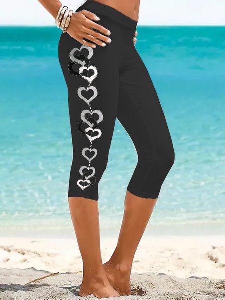 

Casual Geometric Heart Pants, Black, Pants