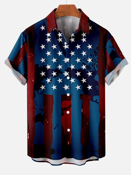 

Men’s Casual Short Sleeve USA Flag Print Hawaiian Shirt, As picture, Short Sleeves Shirts