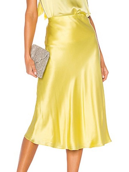 

Plain Daily Elegant Satin Short Skirt, Yellow, Midi Skirts