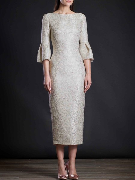 

Plain Regular Fit Elegant Midi Dress Wedding, White, Cocktail Dresses